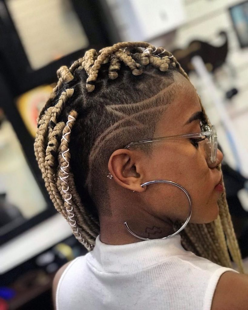 Blonde Box Braid With  Shaved Side 
