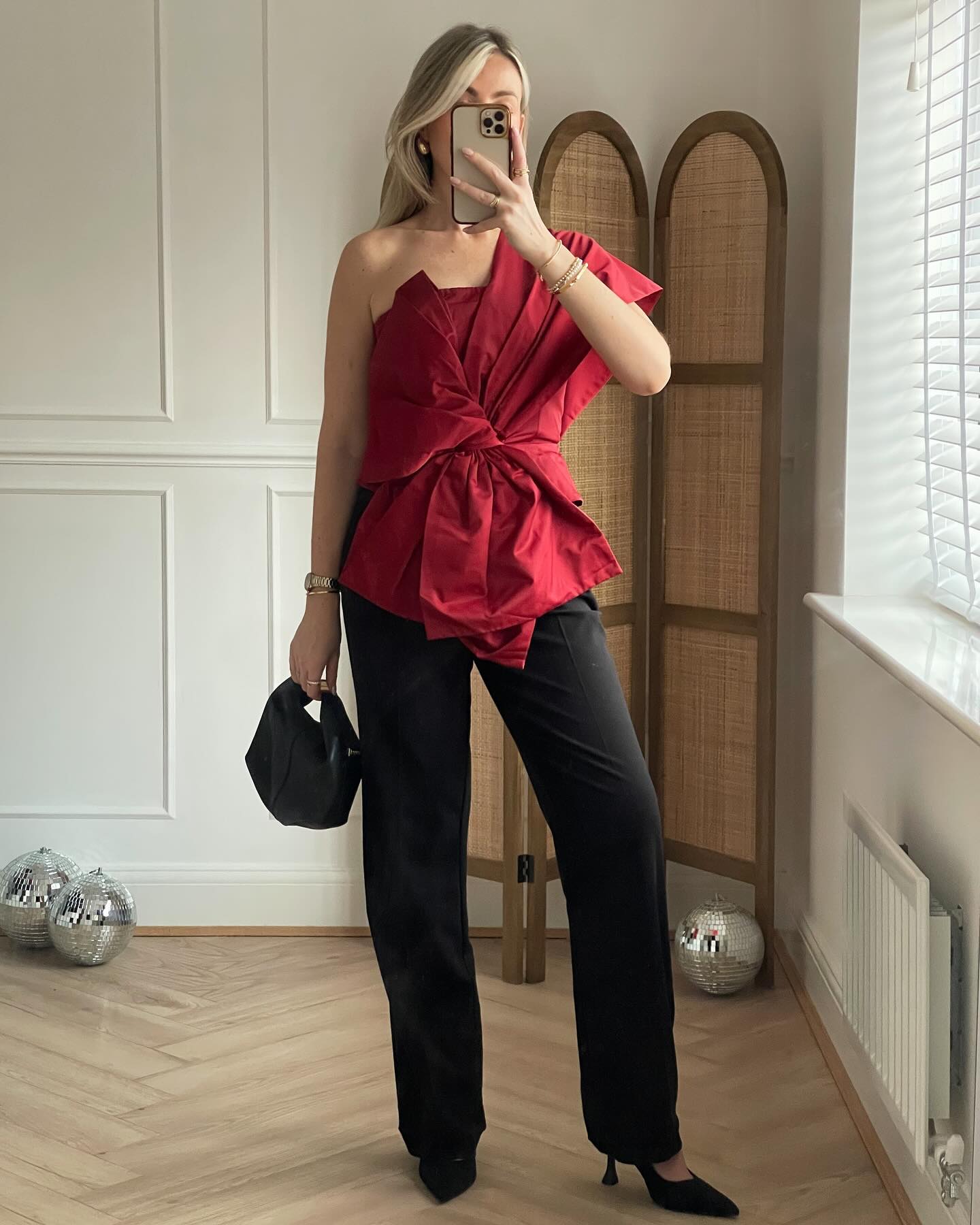 Bow Inspired Red Top With Black Pants
