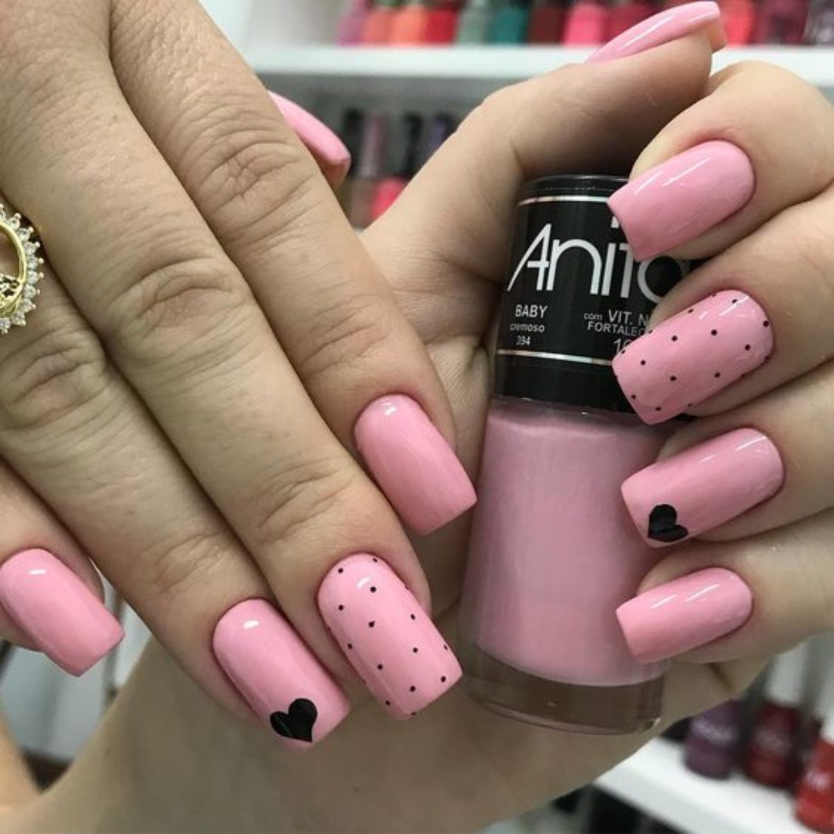 Hot and pink and black nail art