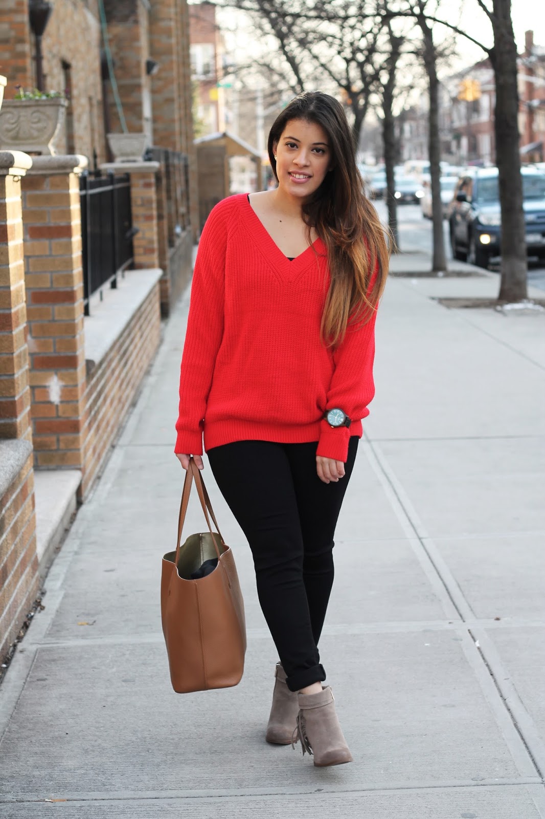 Red Knit Sweater For Comfortable V-day