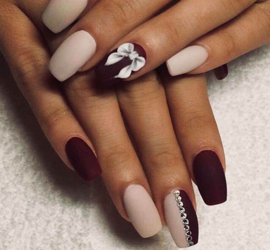  Nude And Burgundy Nail