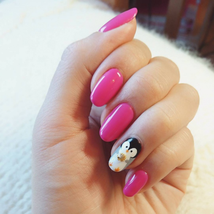 Pretty Pink Penguin Nail Art 