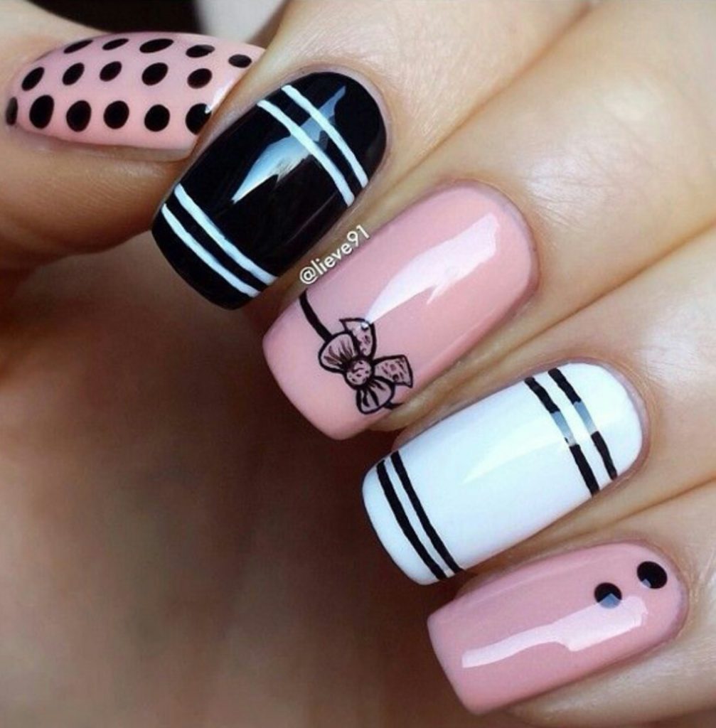Pink Black Nail Art