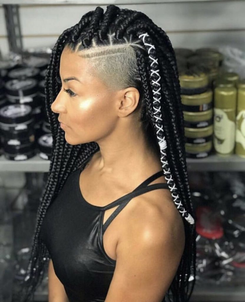 Jumbo Box Braids With Shaved Sides