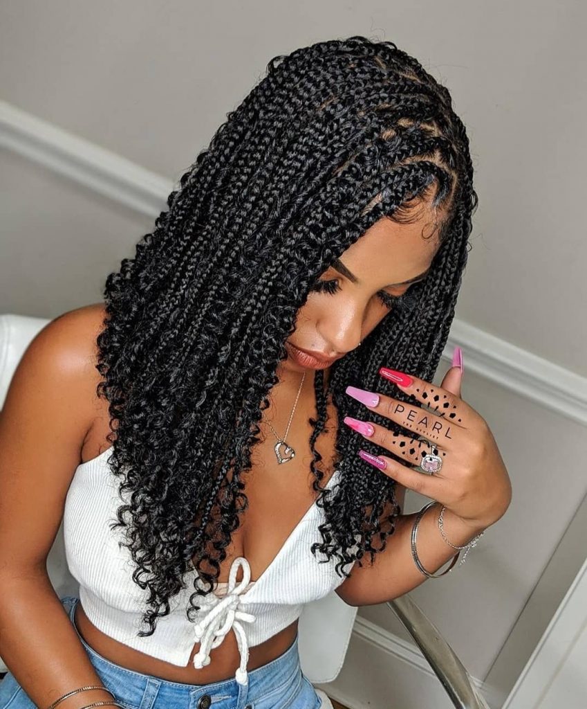  Shoulder Length Curly Knotless Braid
