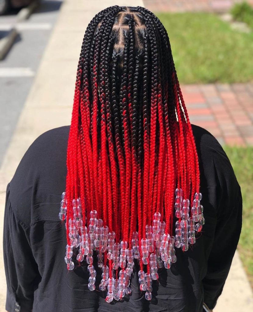 Red Jumbo Knotless Box Braid 