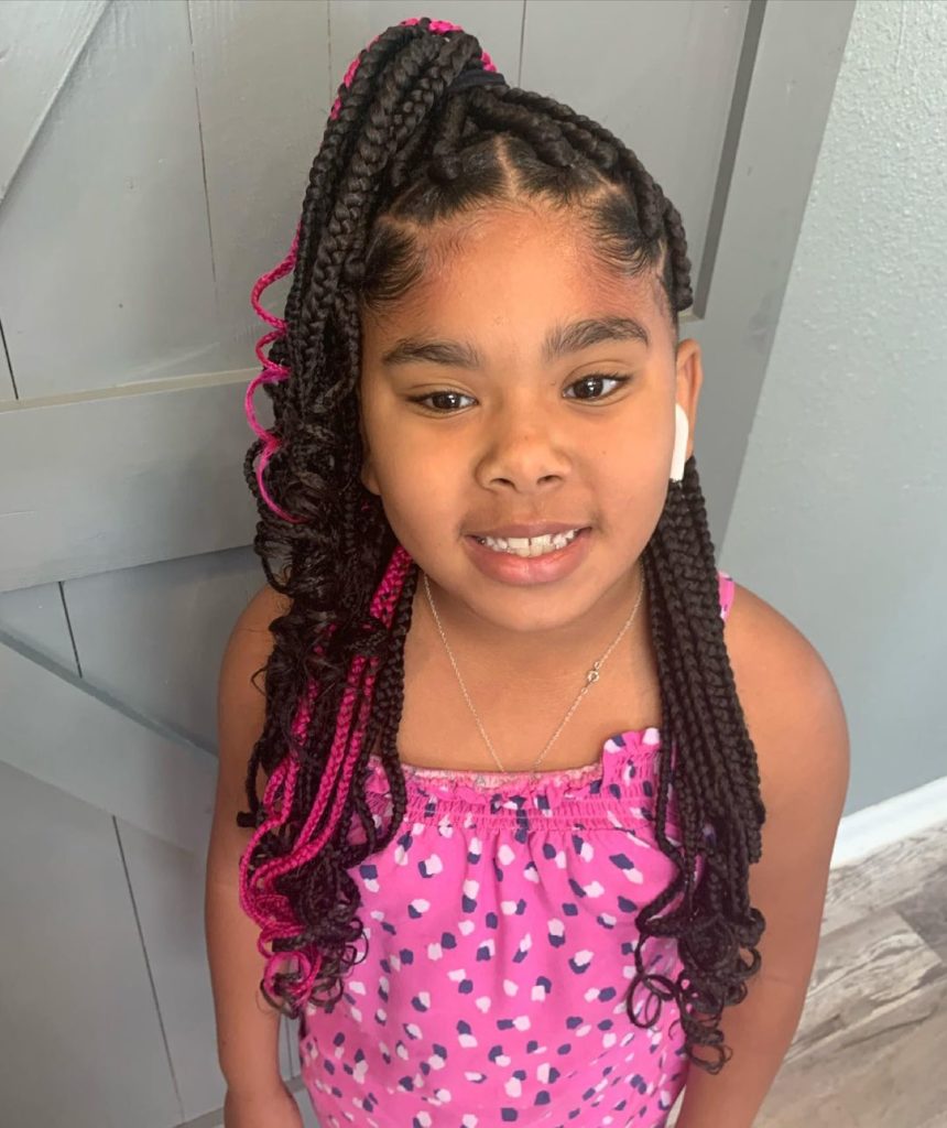 Girls Box Braid With Pink Mix