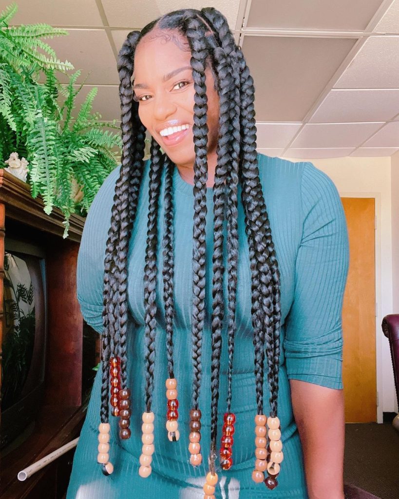 Large Knotless Braids With Neutral Beads