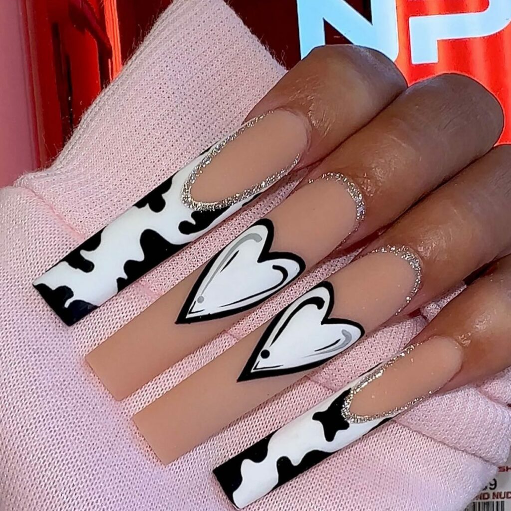 Extra Long Acrylic Nail With Love Design