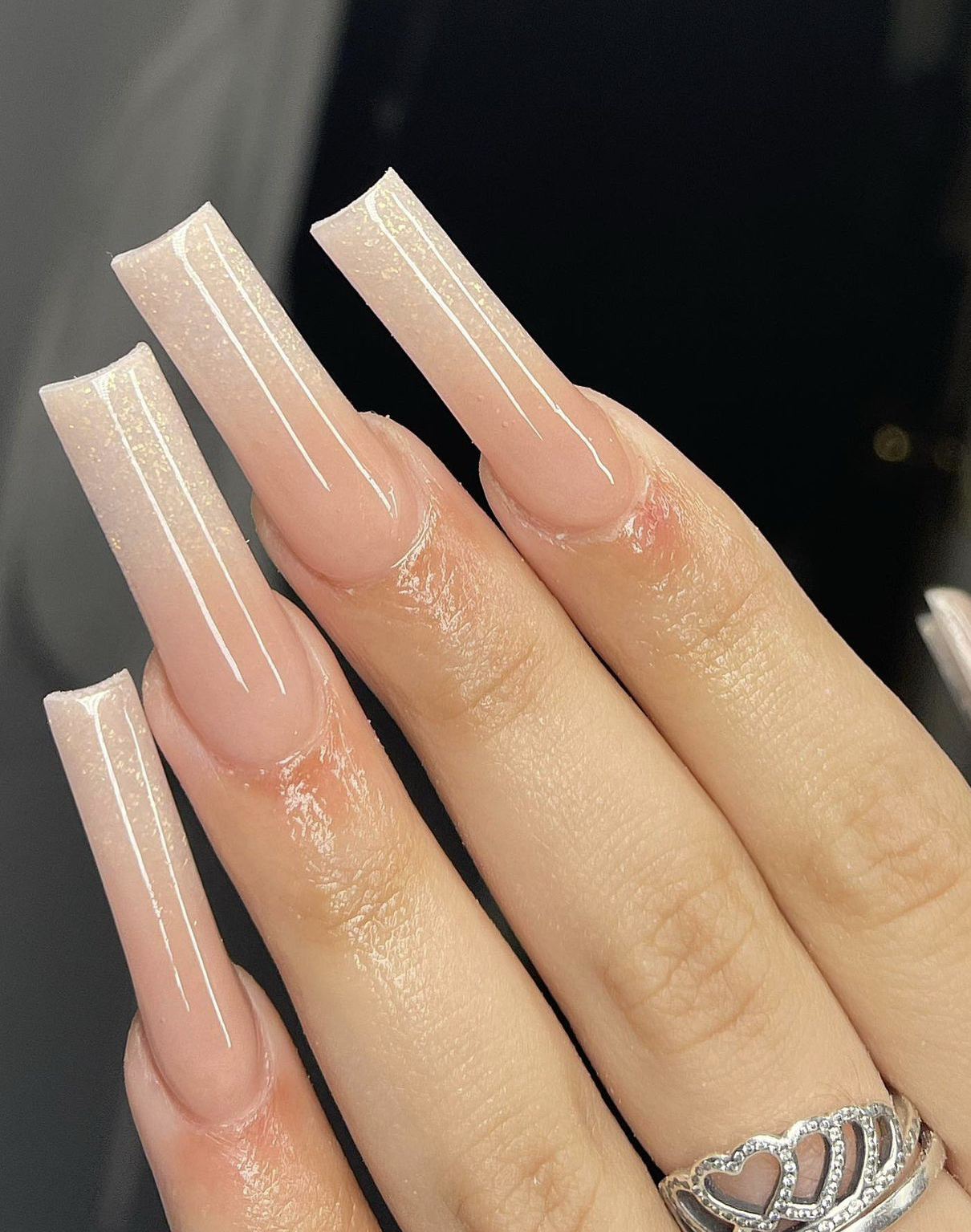 Simple Nude Acrylic Nails With Gold Glitter