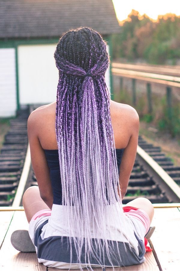 Grey and purple box braids