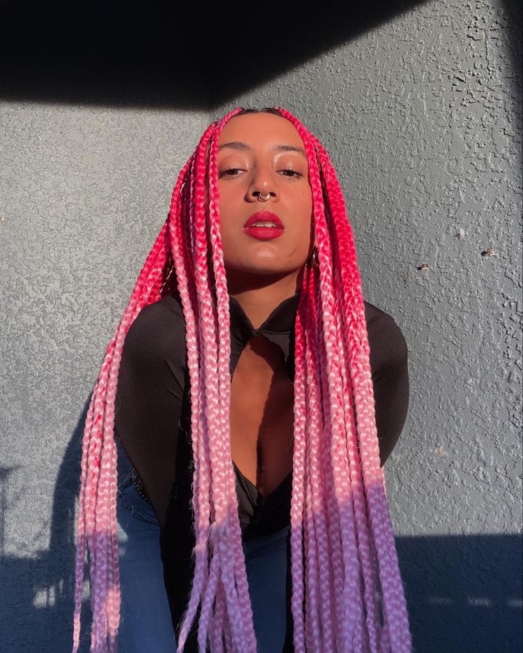 two shades of pink box braids