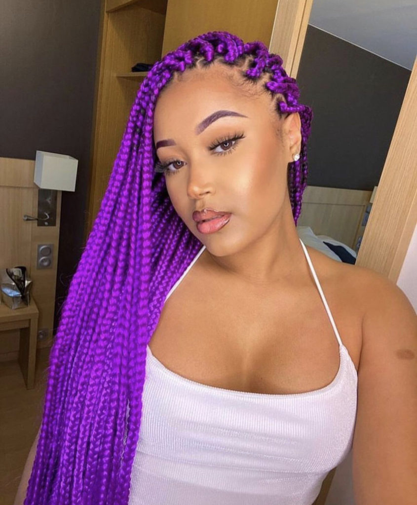 medium sized bold purple box braids