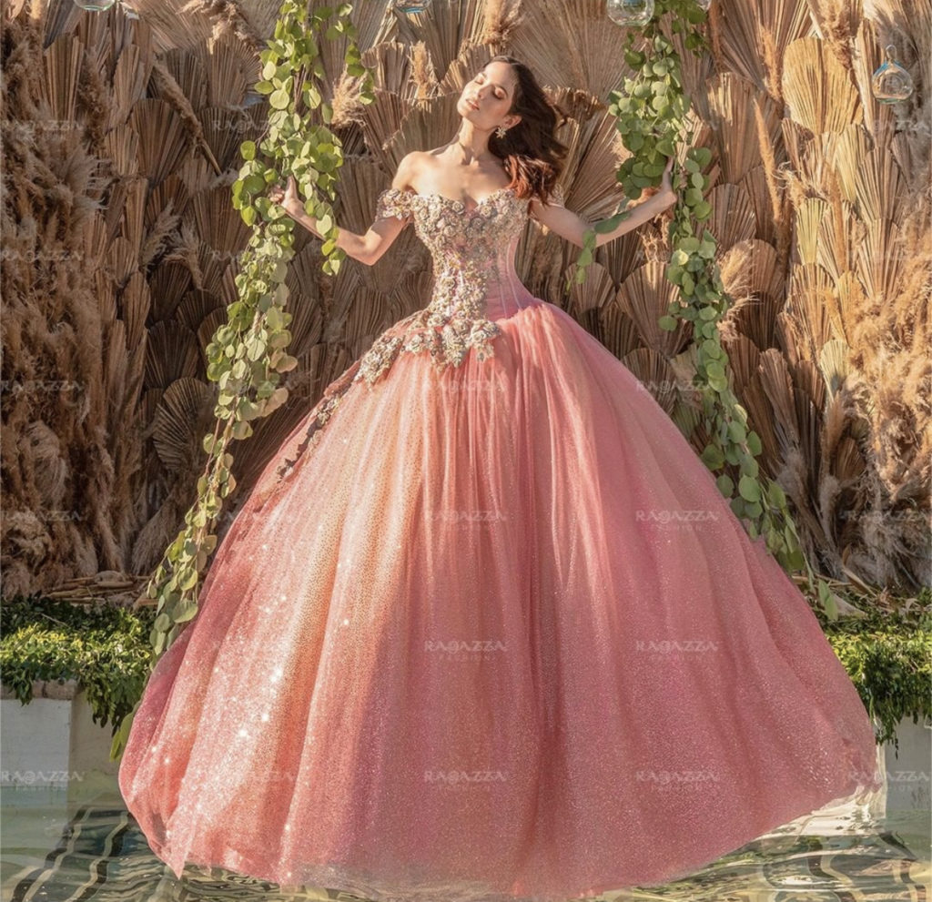 Rose Quinceanera Ball Gown.