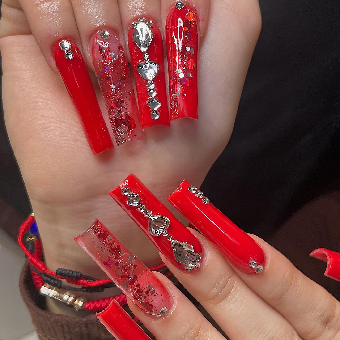 Red Freestyle Acrylic Nails