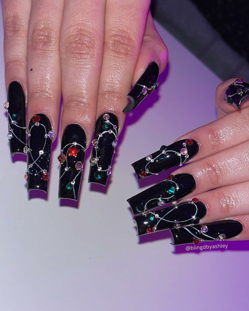 Black Coffin Nails With Christmas Light