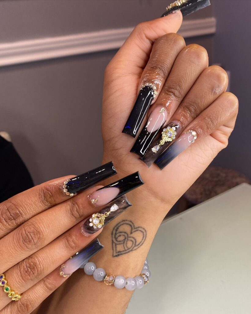 Black Glossy Coffin Nails