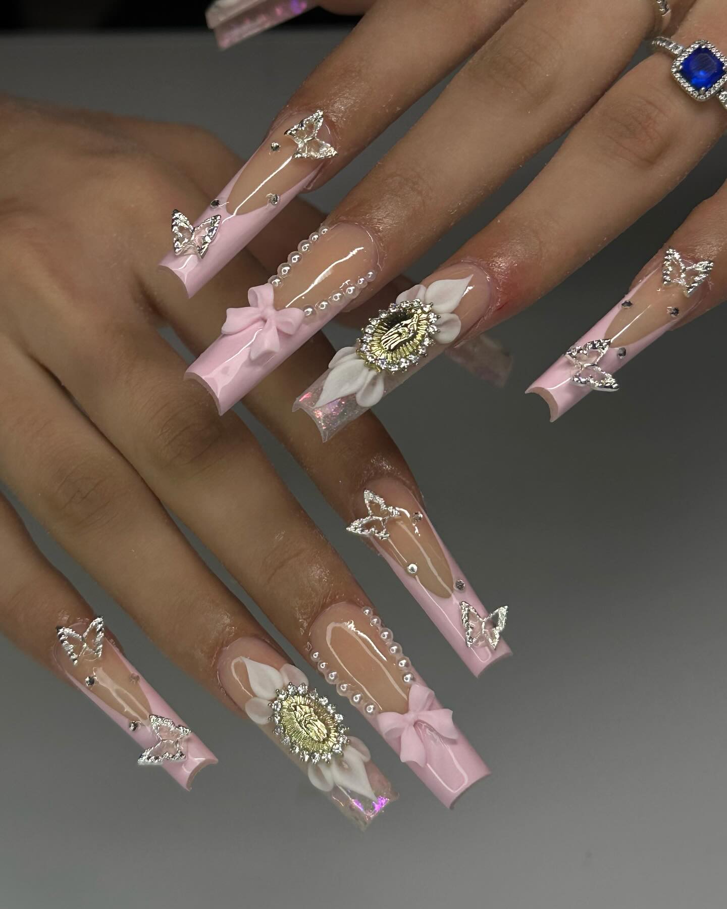 3D Glamorous Nude Nails With Nail Charms