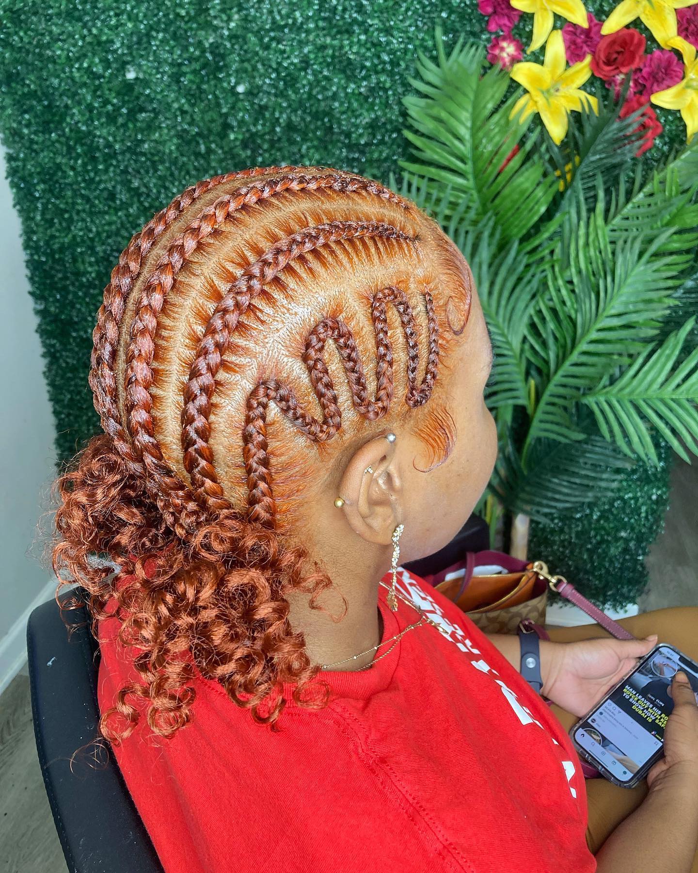 Ginger Feed In Cornrows With Curly Buns
