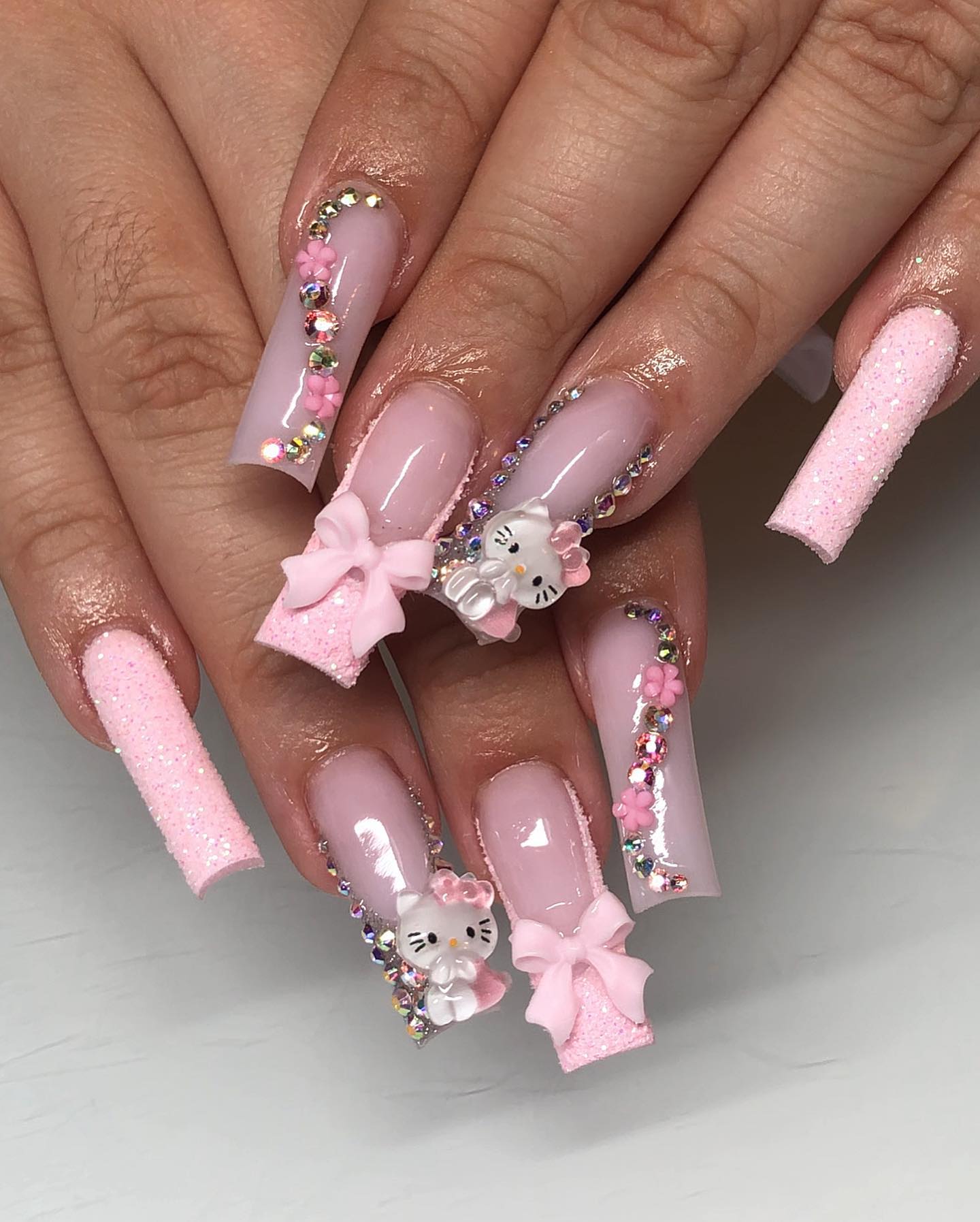 Hello Kitty Coquette Nails With Bling