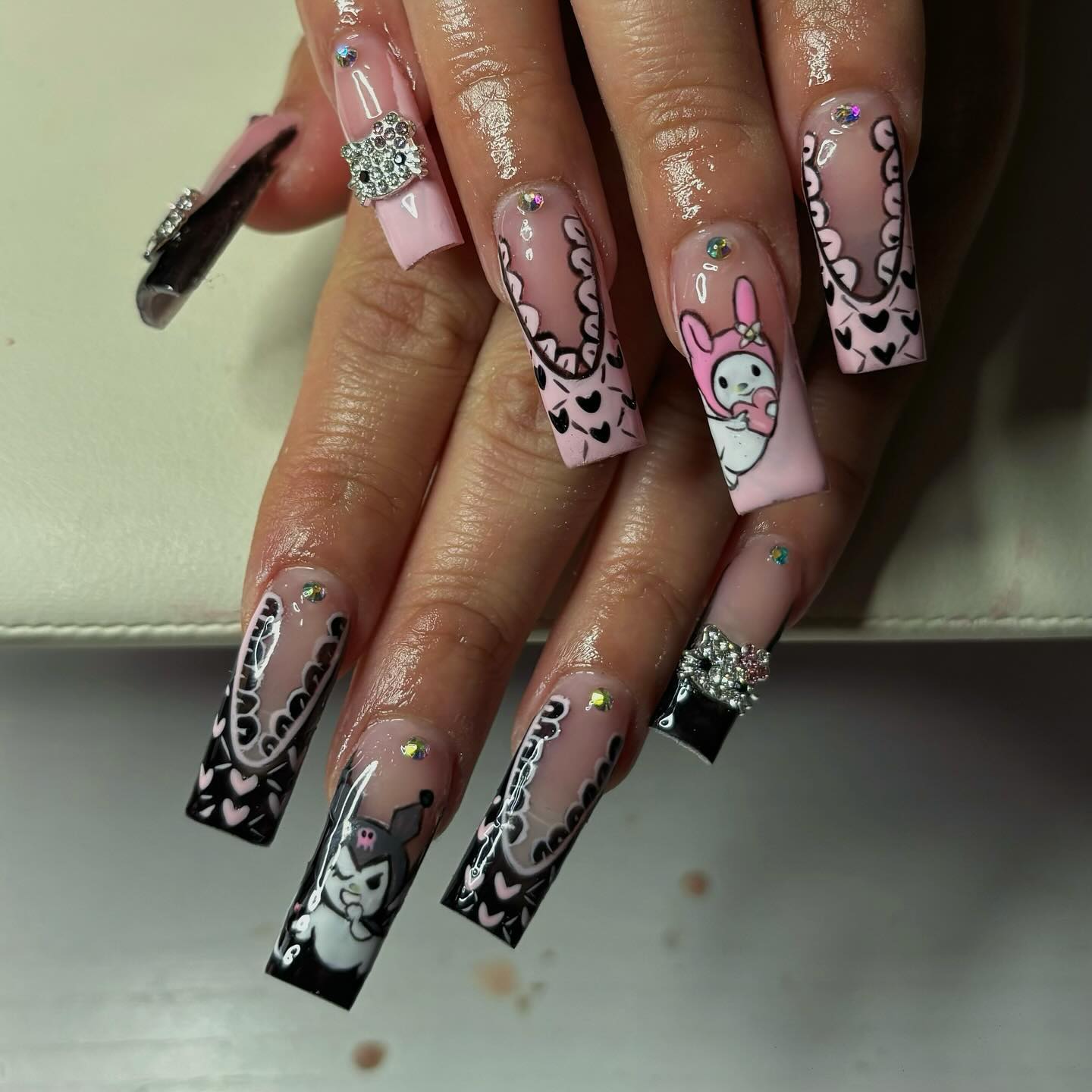 Nude Nail With Hand Drawn Art