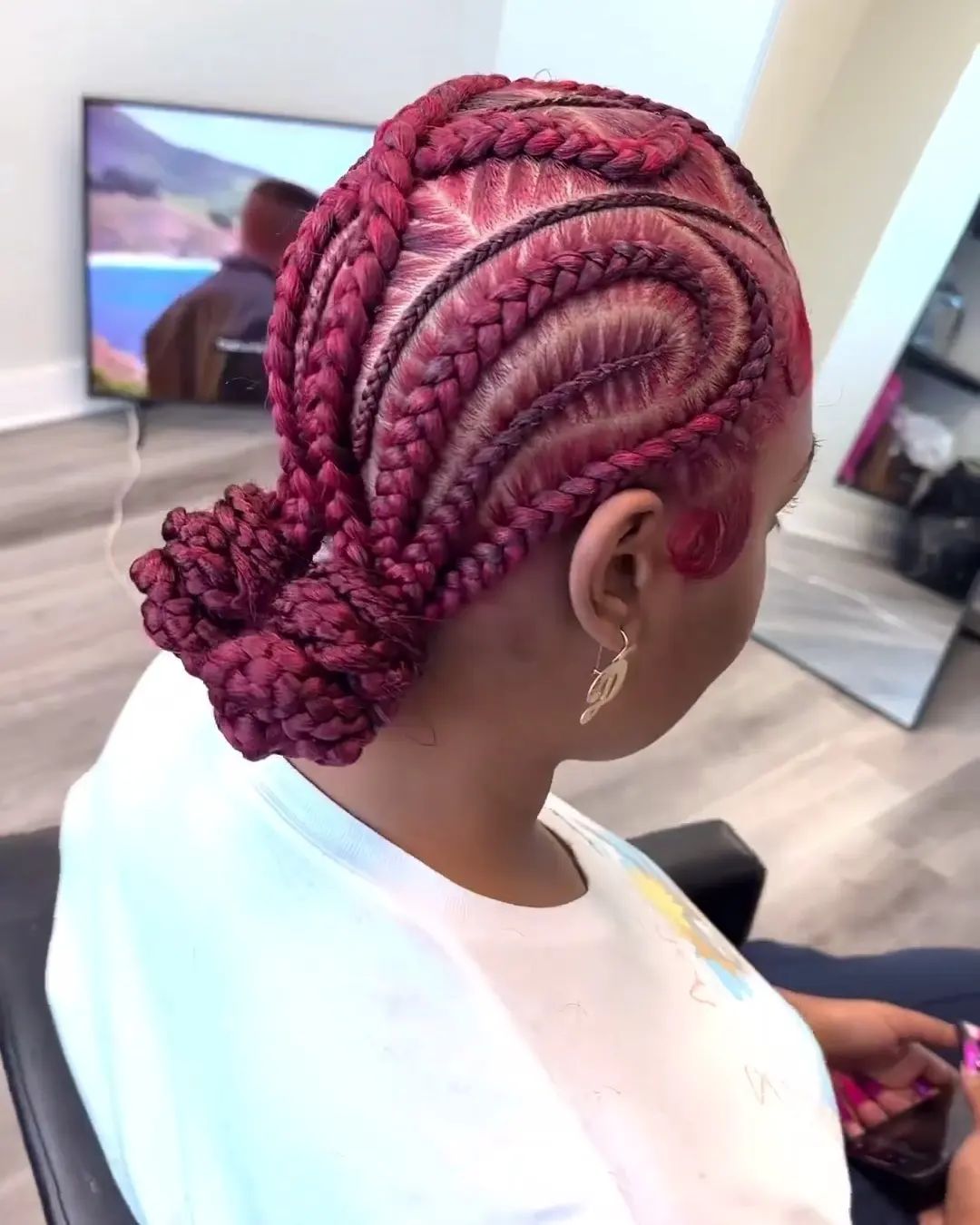 Red Feed In Cornrows