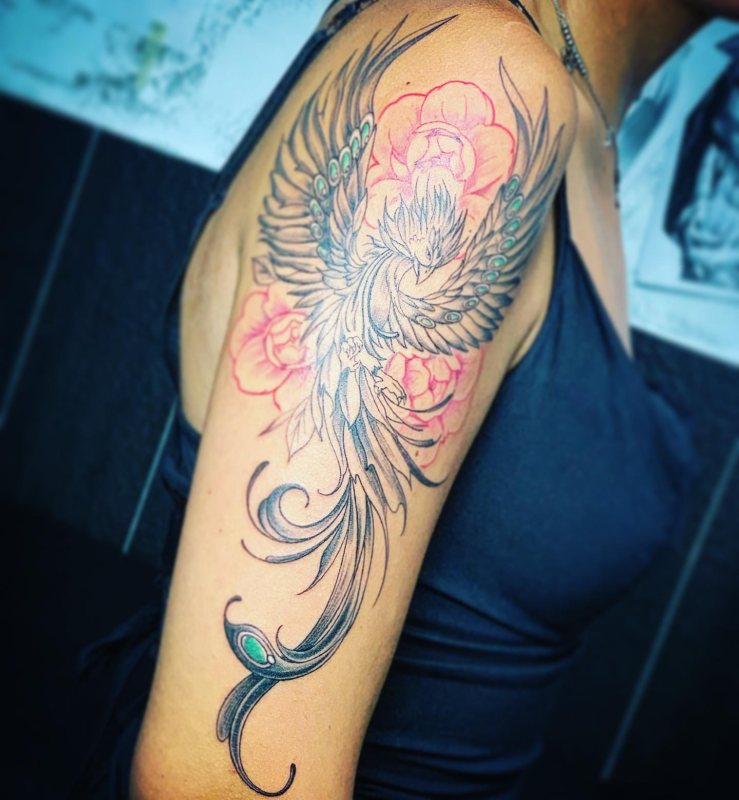 Black And Pink Phoenix Tattoo