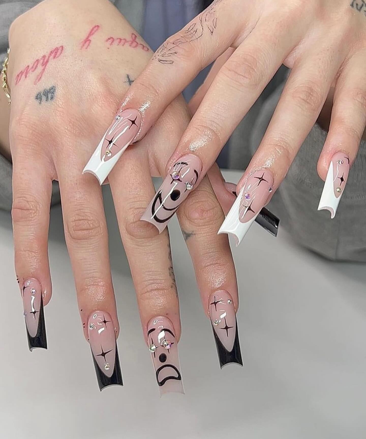 Black And White Frenchies Coffin Nails