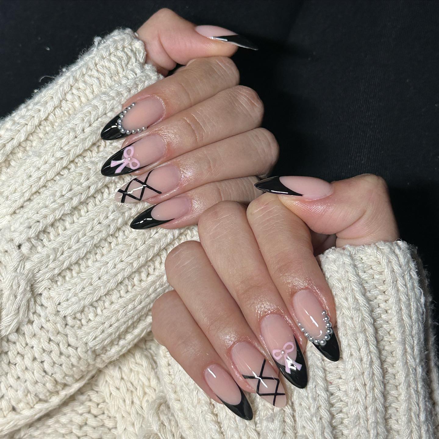 Black French Tips Coquette Nails