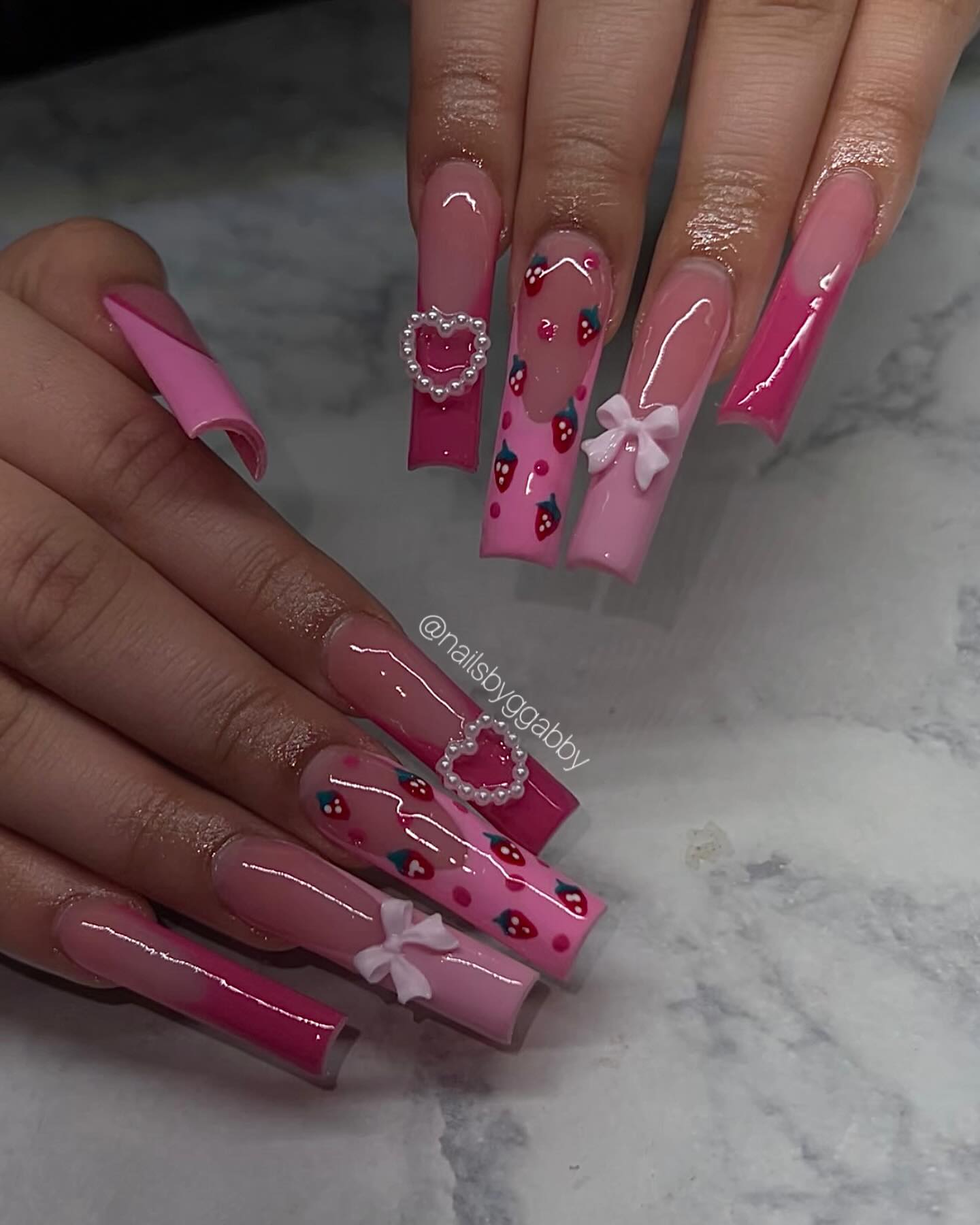 Bling Strawberry Coquette Nails