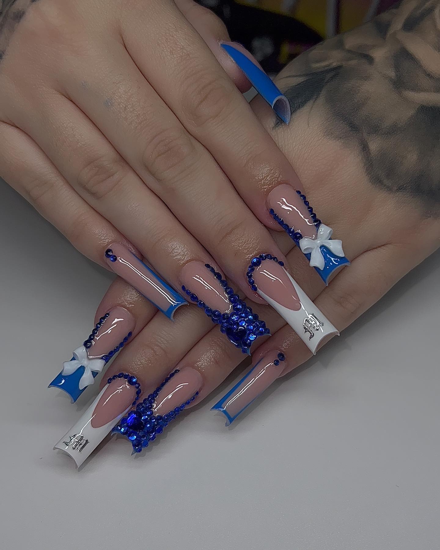 Blue Coquette Baddie Nails
