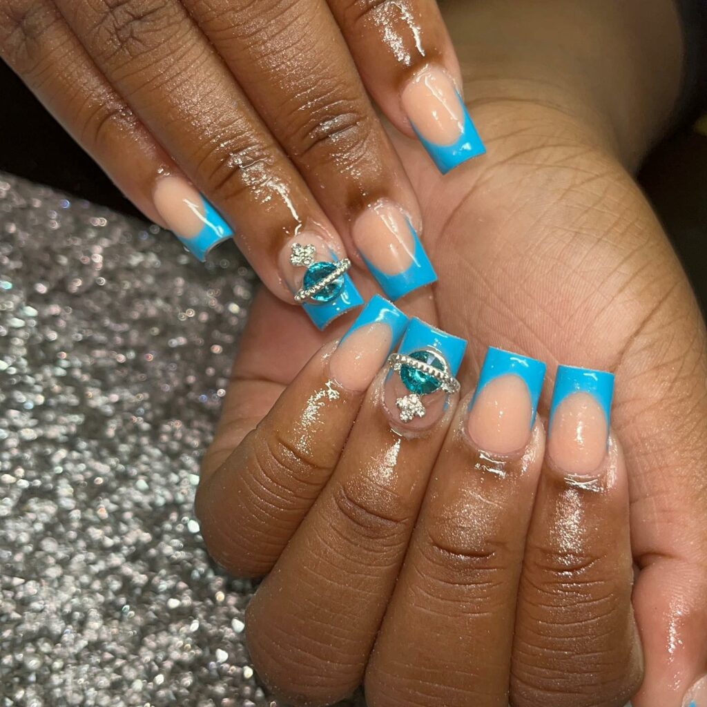 Blue French Tips With Charms