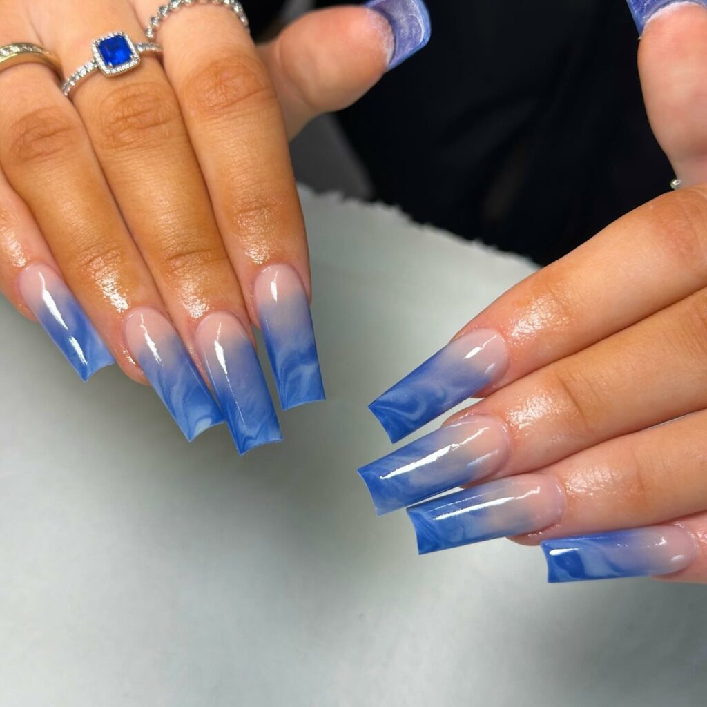 Blue Marble Ombré Nails