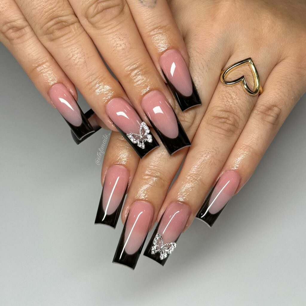 Classy Black French Tip Nails