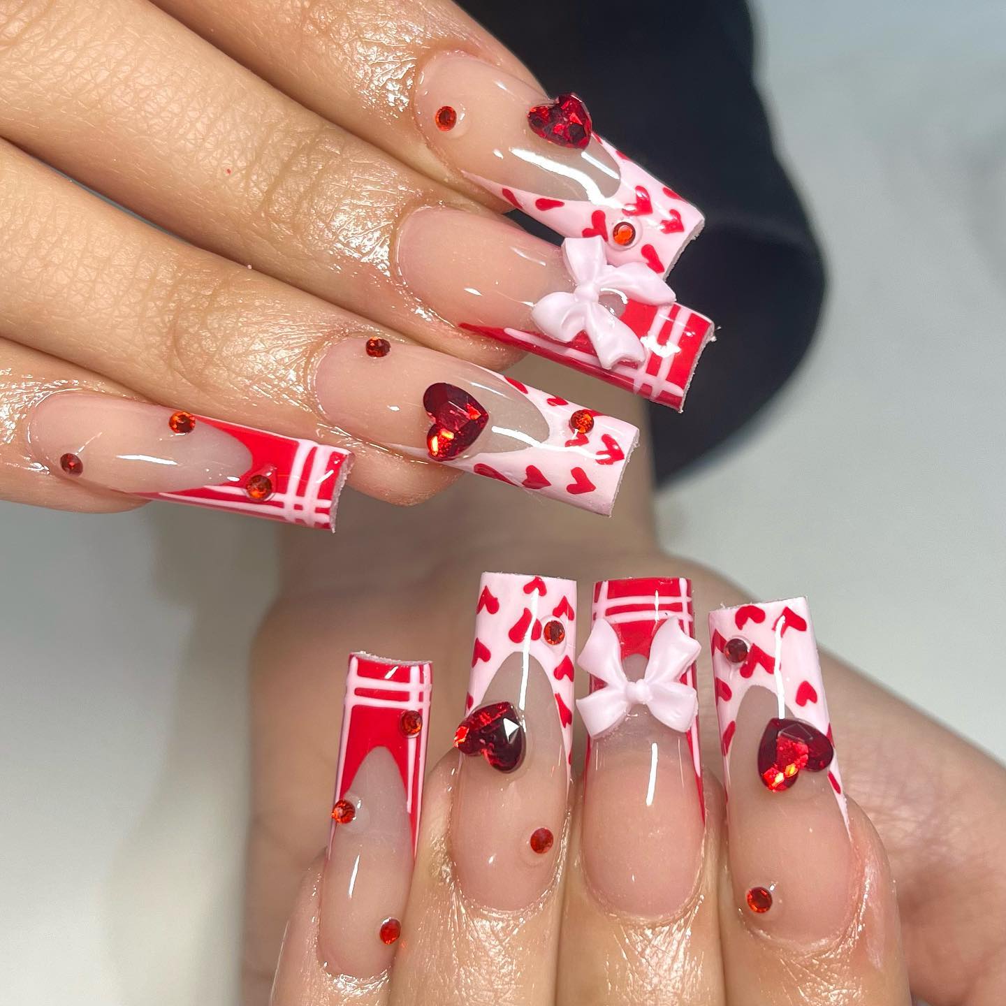 Cute Red And White Coquette Nails