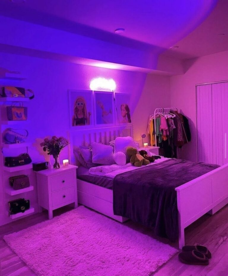 Dreamy cozy baddie bedroom with soft lighting and luxe linens
