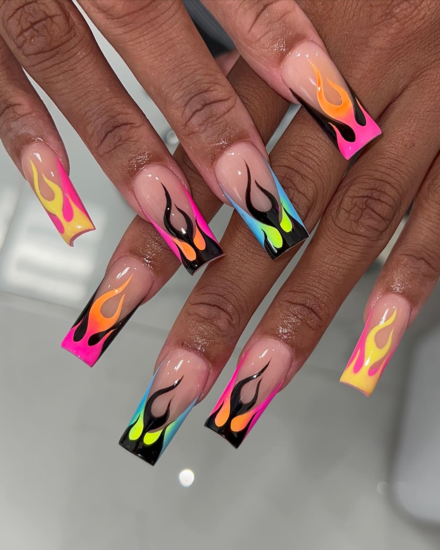 Flame Themed Baddie Nails