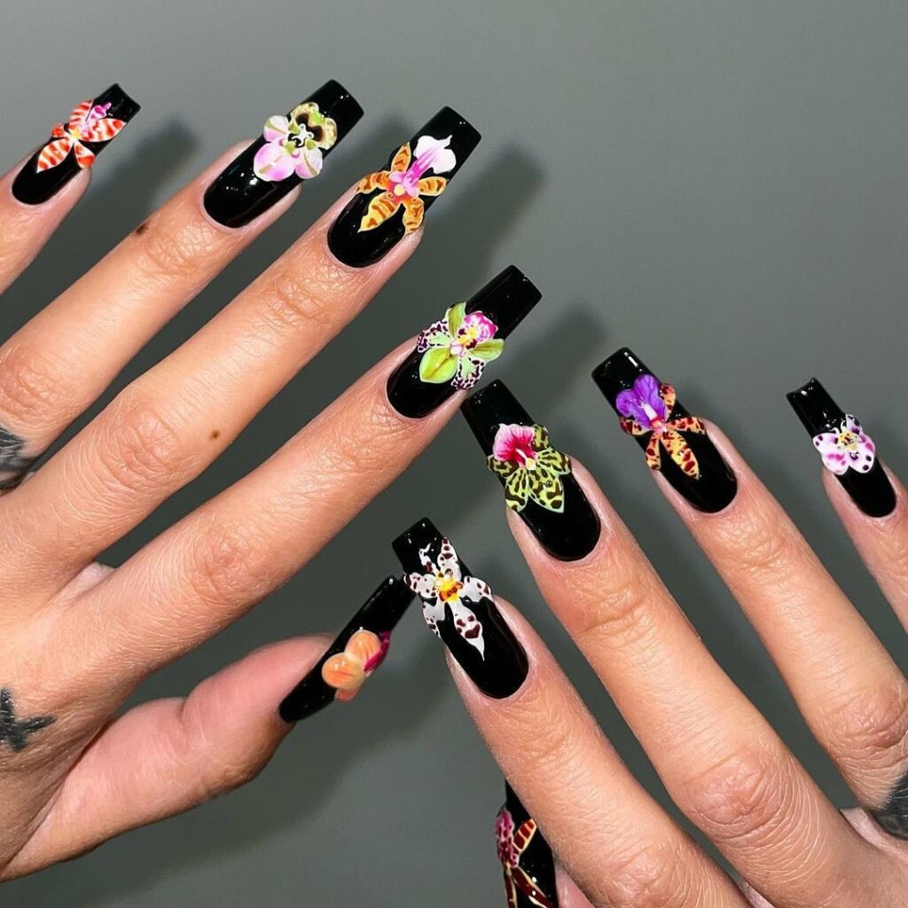 Floral-black-coffin-nails