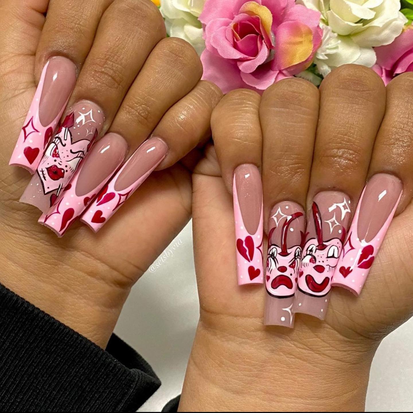 Gorgeous Squared Shaped Valentine Nails
