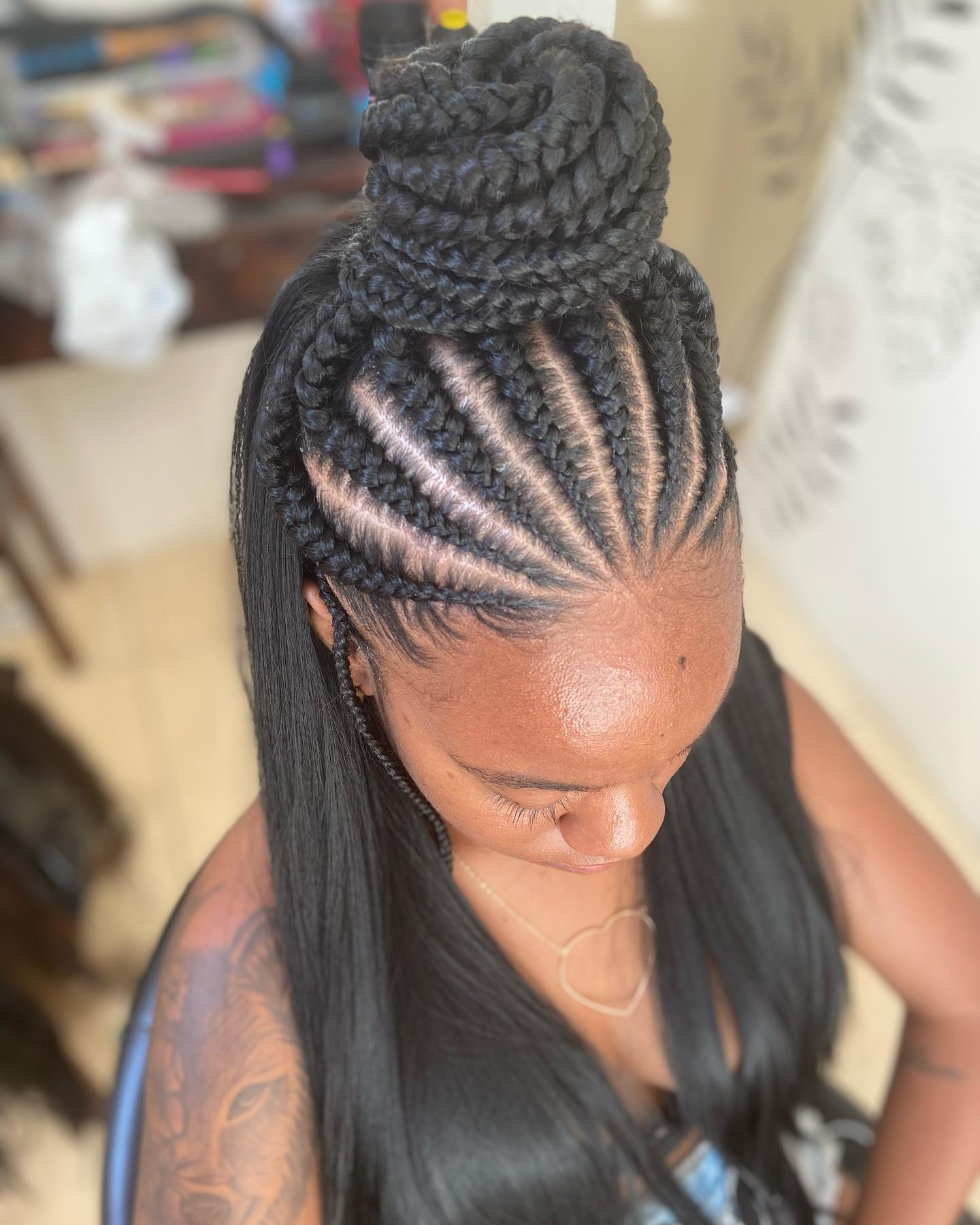 Half And Half Fulani Easy Braids With Straight Weave On