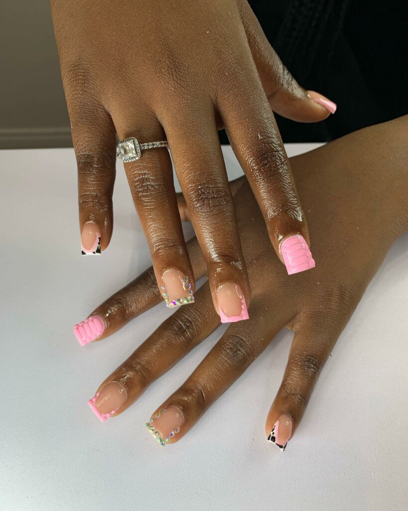 Nude and Pink Bling Short Acrylic Nails