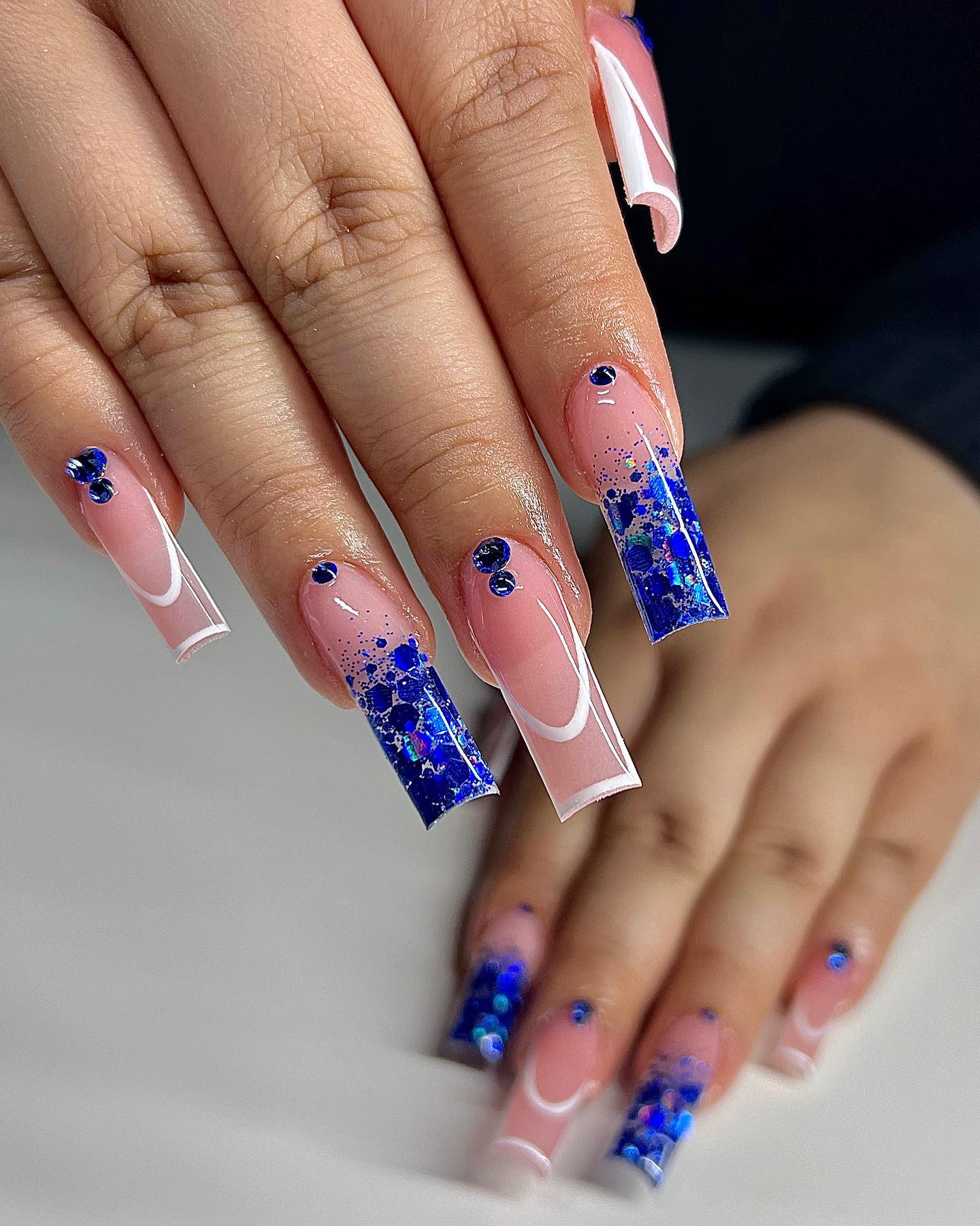 Ombre Nails With Blue Chunky Glitters