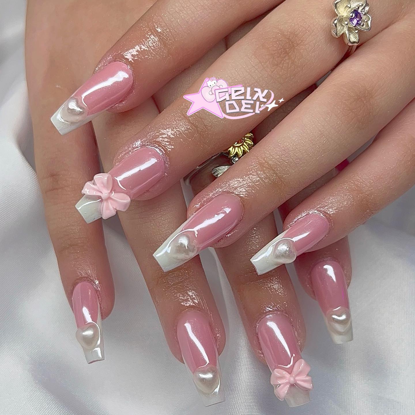 Pink And White Coquette Nails
