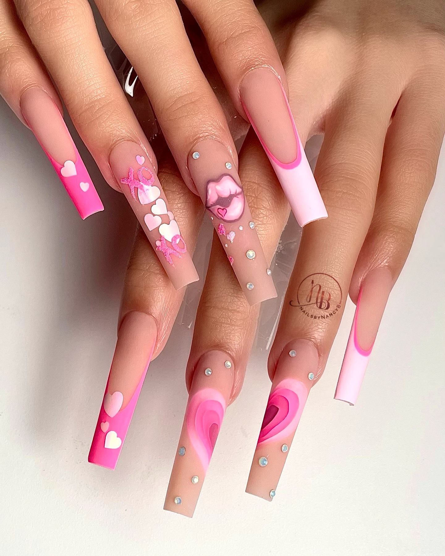 Pink Valentine Baddie Nails
