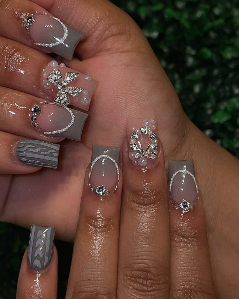 Sculpted Grey Acrylic nails