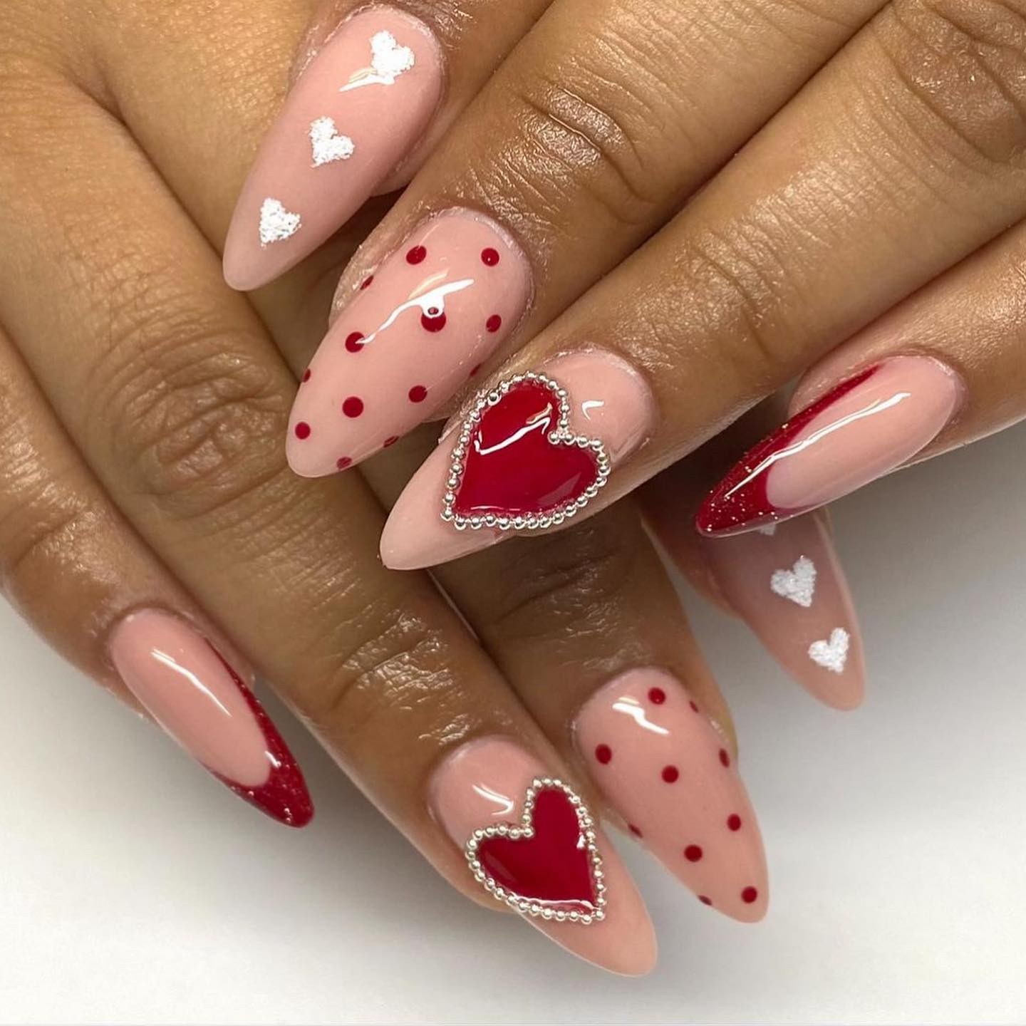 Short Almond Nails With Huge Heart Shape