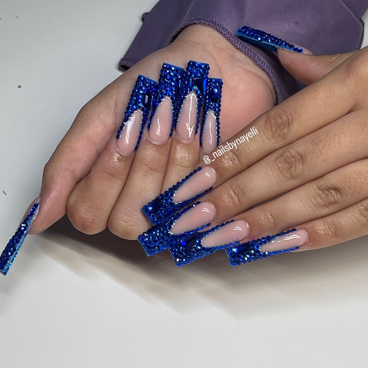 Studded Blue French Tip Nail Set