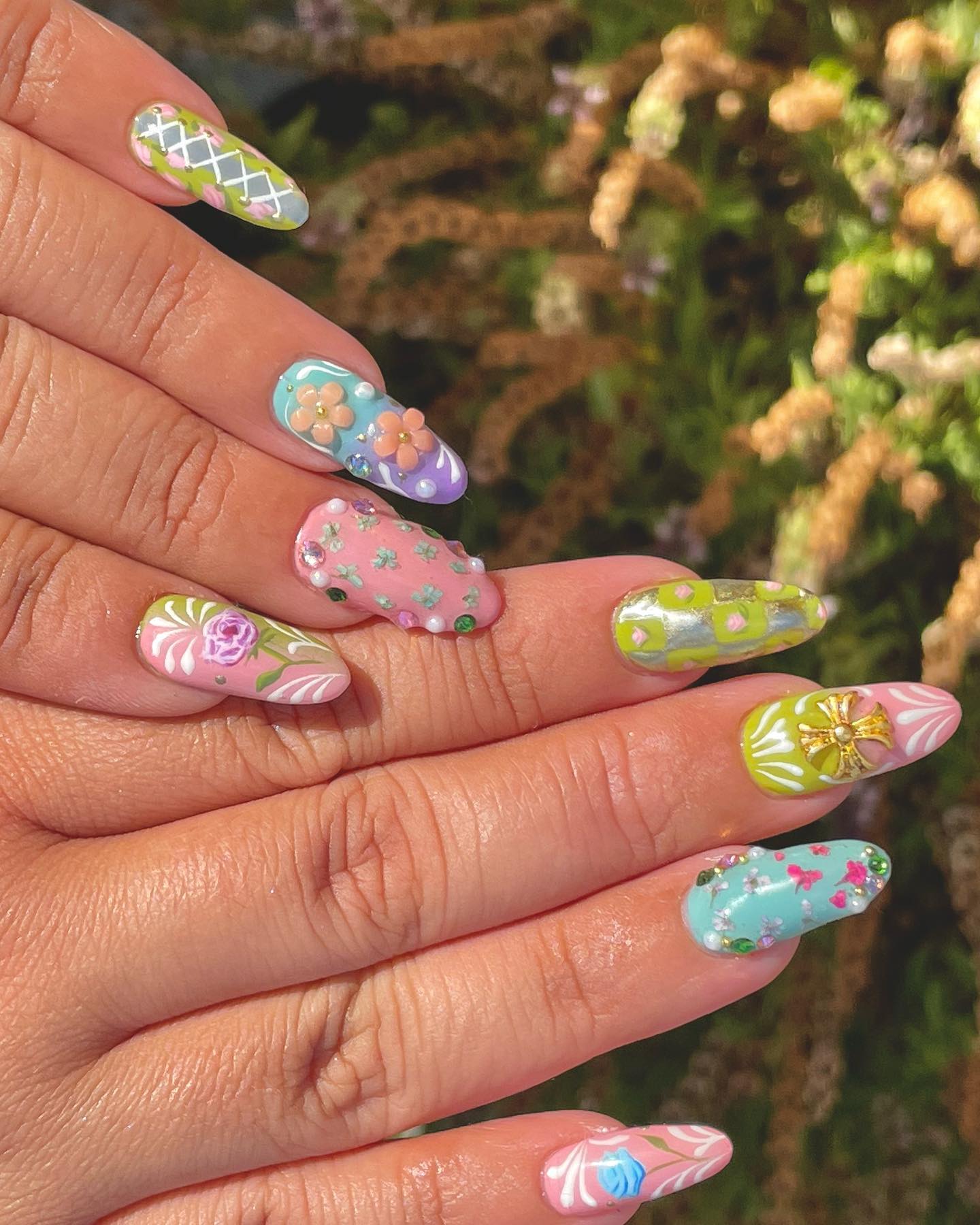 Stunning Whimsical Nails With Garden Vibes