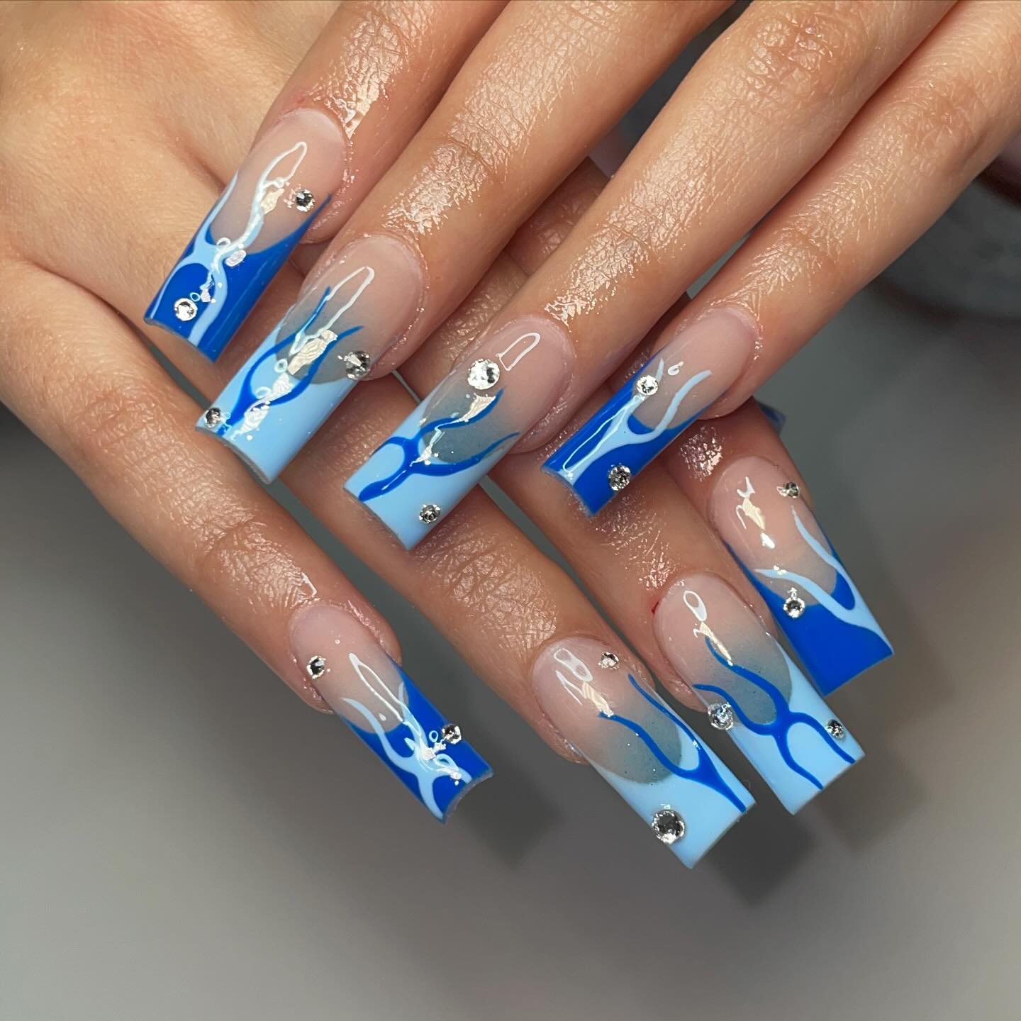 Tapered Square Blue Acrylic Nails
