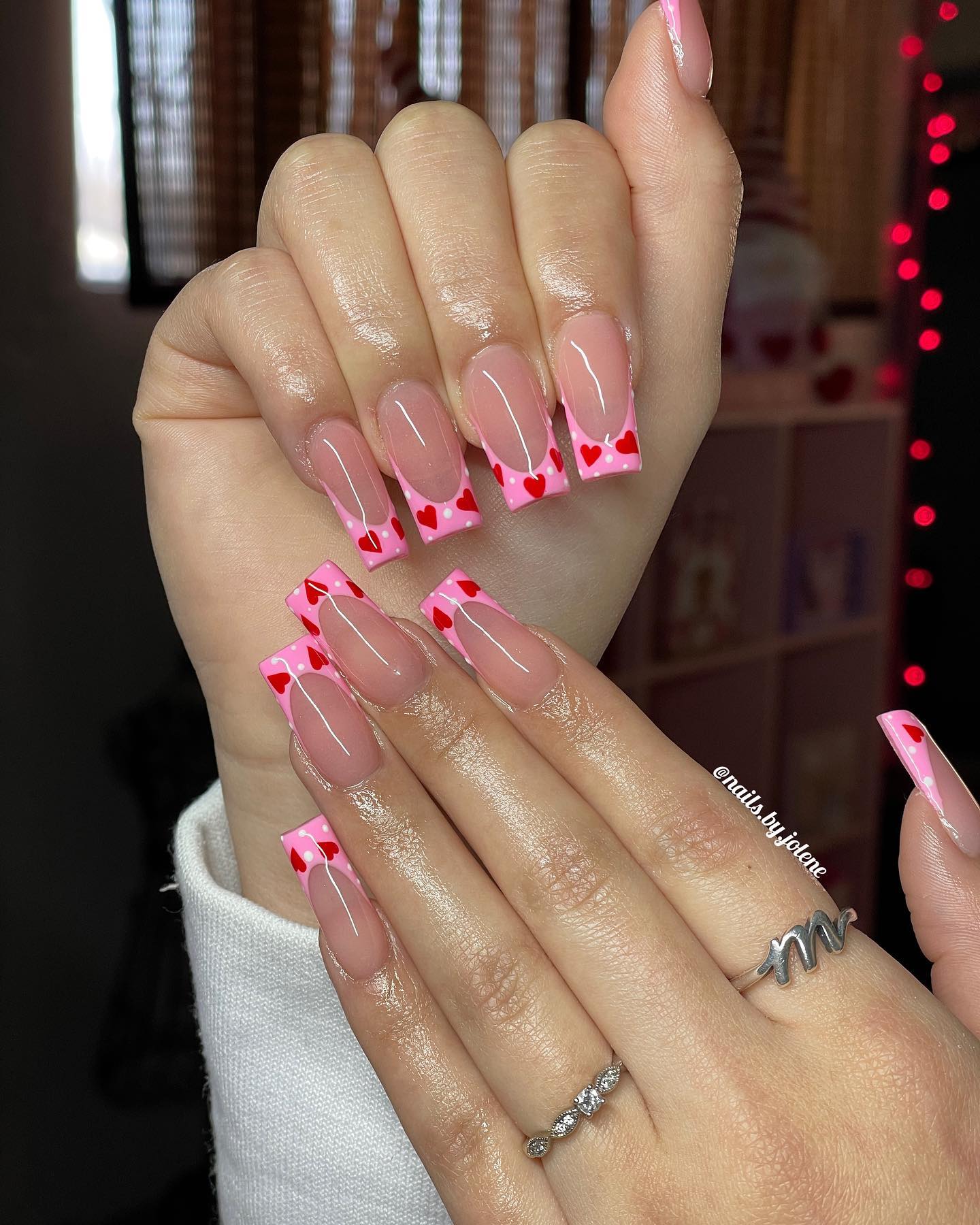 Tapered Square Valentine Nails With Hearts
